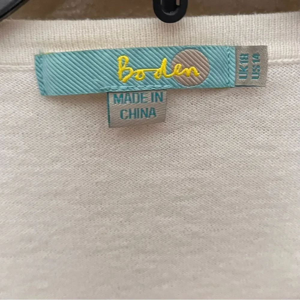 Boden Cotton-Silk Blend Smocked Button Cardigan with 3D Floral Collar Size 14